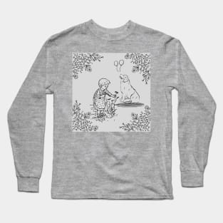 child picking flowers with a dog Long Sleeve T-Shirt